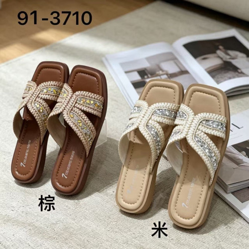 诗路花语2026夏款时尚编织一字带凉拖鞋女百搭休闲凉拖鞋91-3710