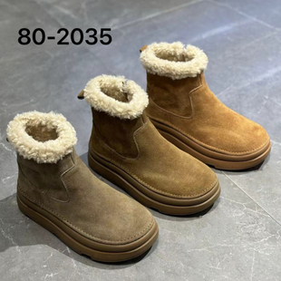 2035 诗路花语2024雪地靴女保暖羊羔毛棉鞋 牛皮女靴厚底毛毛鞋