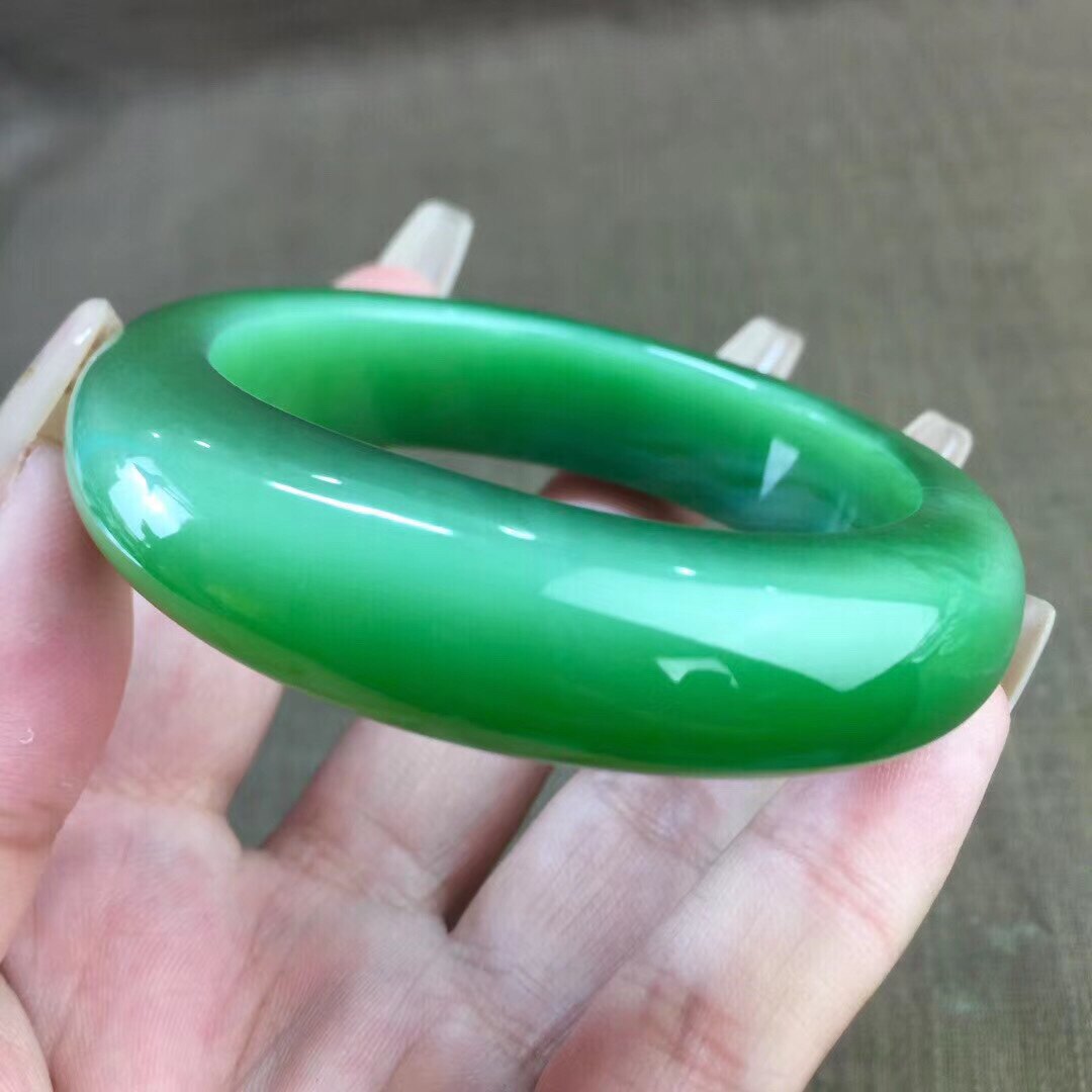手镯通灵美玉猫眼和田玉碧玉手镯特细料冰种绿猫眼