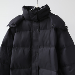 秋冬女士黑色连帽羽绒服冬季宽松保暖白鸭绒加厚长款面包服外套