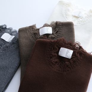 秋冬新款 女士小山羊绒花边设计感破洞废土风针织背心毛衣