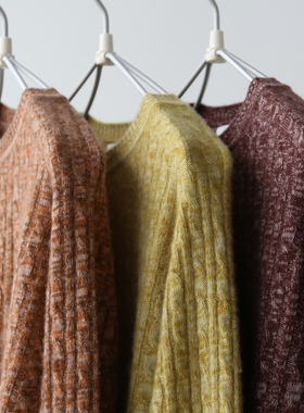 山羊绒花纱保暖绞花圆领老钱风针织衫内搭外穿秋冬气质毛衣