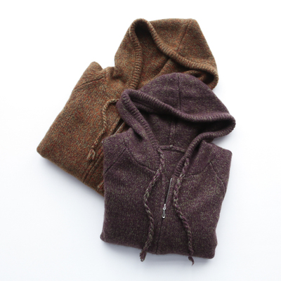 女士连帽拉链开衫真丝羊绒外套