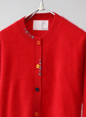 秋冬女士糖果纽扣手工设计感可爱拉毛拉绒羊绒针织衫开衫毛衣外套