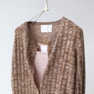 秋冬女士复古棕温柔舒适山羊绒针织Cashmere开衫毛衣上衣