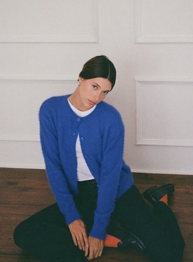 特价法国单 秋冬女士羊毛马海毛混纺纯色保暖针织衫外套开衫