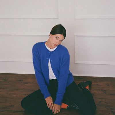 外贸尾单法国单 秋冬女士羊毛马海毛混纺纯色保暖针织衫外套开衫