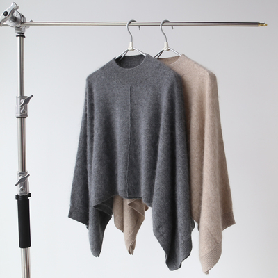 秋冬女士拉绒拉毛针织斗篷蝙蝠袖女百搭宽松毛衣外套时尚气质上衣