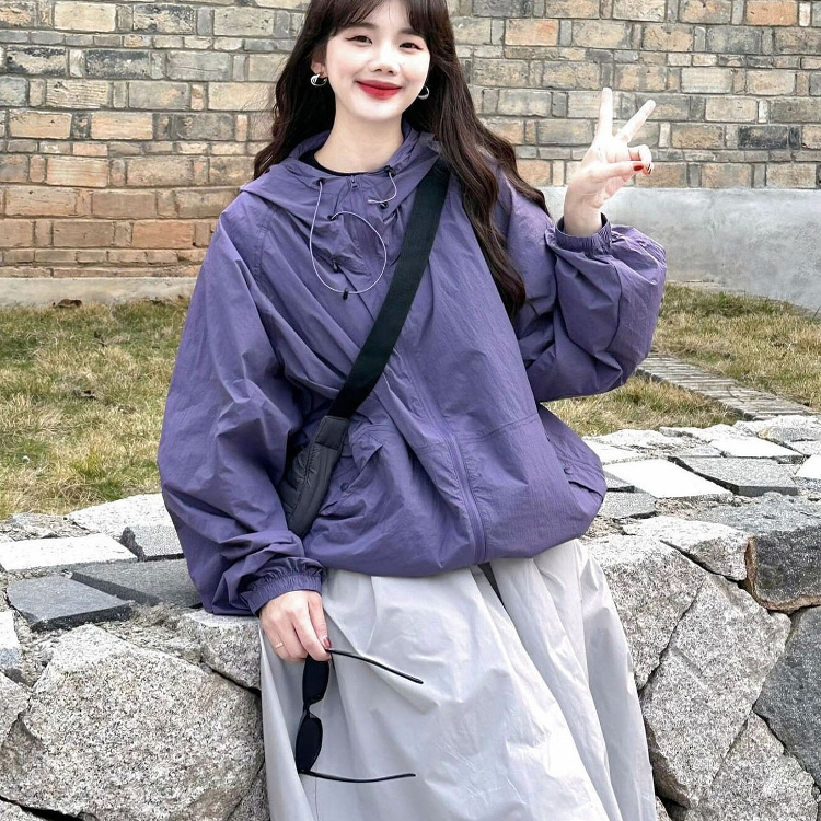 紫色防晒衣外套女款夏季新款连帽轻薄透气户外山系防紫外线防晒服