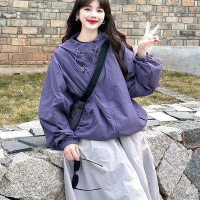 紫色防晒衣外套女款夏季新款连帽轻薄透气户外山系防紫外线防晒服