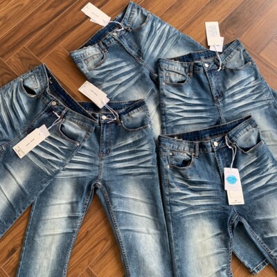 Cleanfit517蓝牛压皱立体猫须3.0牛仔裤水洗微喇修身显瘦长裤子男