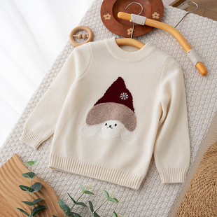 康赛妮男女宝宝100纯羊绒衫儿童圣诞款毛衣针织衫加厚可爱小红帽