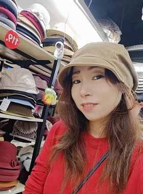 灯芯绒短檐铁标堆堆帽女秋冬大头围显脸小素颜包头冷帽复古堆堆帽
