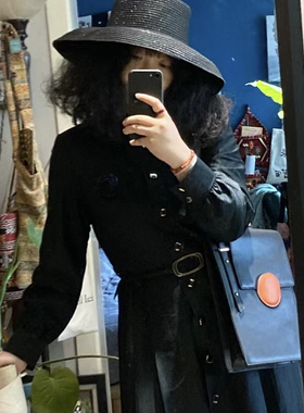 日本集市中古vintage复古方形挺阔黑色橙色太阳单肩包斜挎包