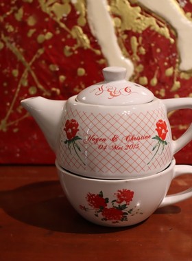 日本旅行淘回孤品红色花朵陶瓷壶杯子餐具茶具