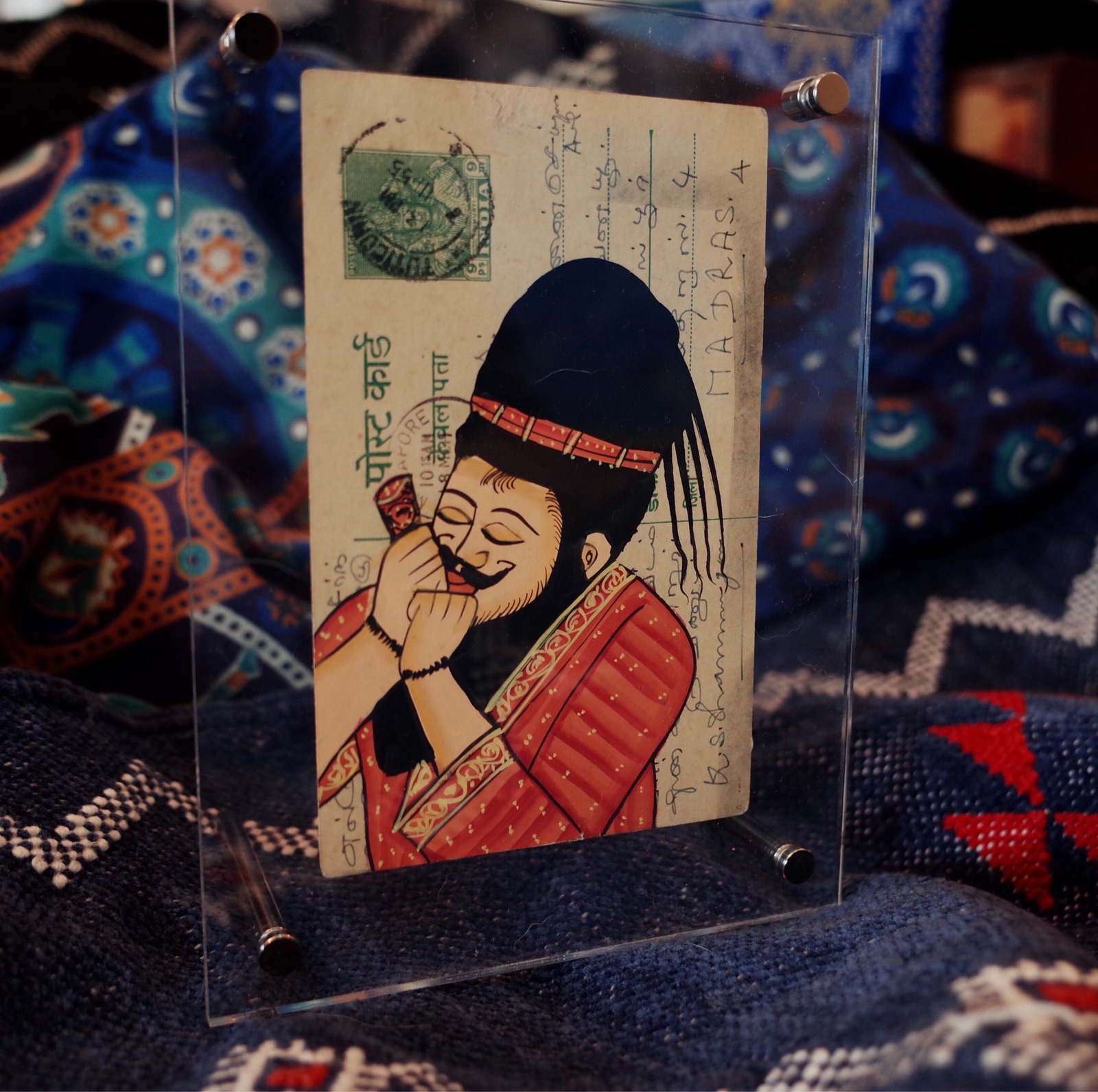 印度旅行带回古董明信片手绘细密画人物装饰画艺术