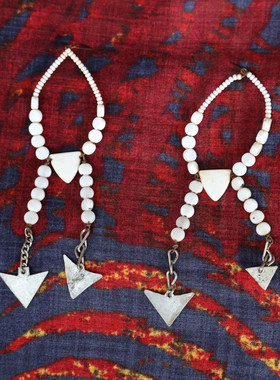非洲坦桑尼亚旅行带回孤品马赛部落原版手工白色纯净串珠金属耳环