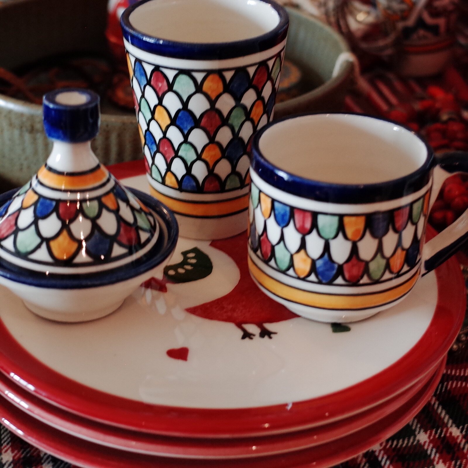 (已售罄)摩洛哥旅行带回孤品手绘花纹陶瓷小马克杯咖啡杯