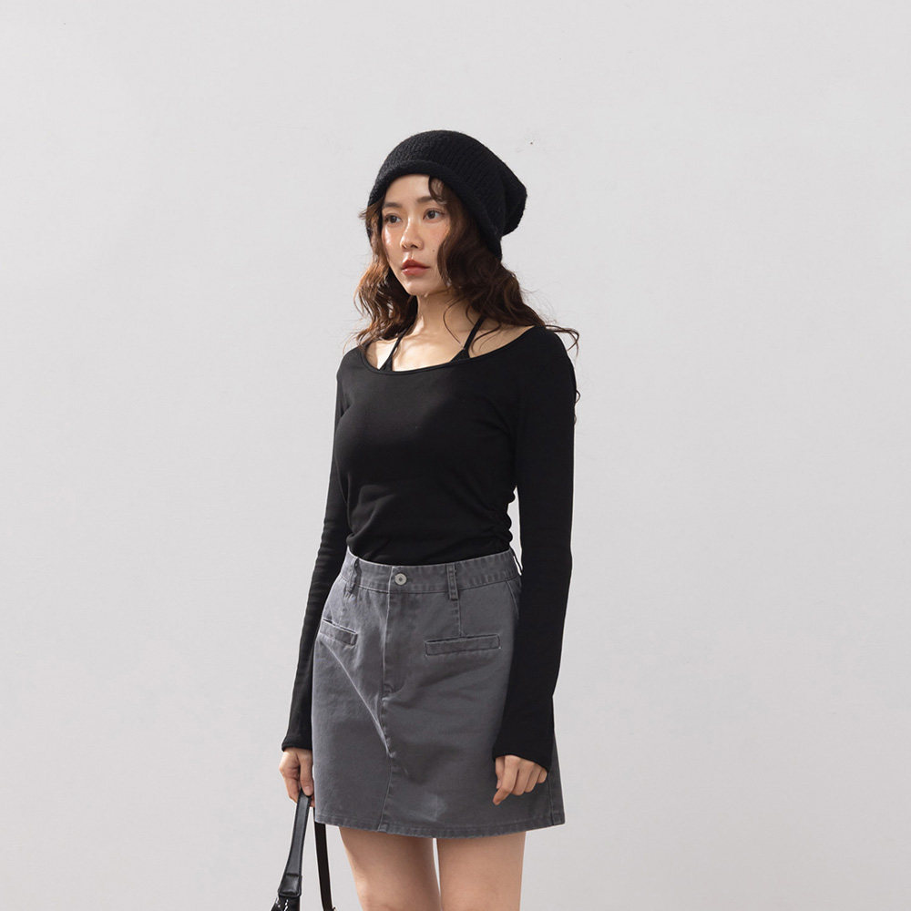 QUEENSHOP 2025秋冬新品女装假两件内刷毛附BRA长袖