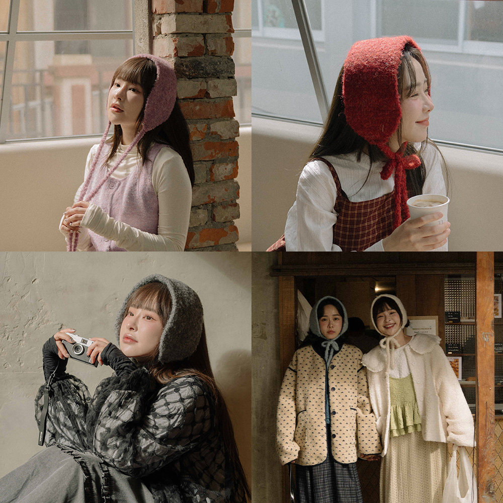 QUEENSHOP 2025秋冬新品女装花纱绑带造型针织发带07