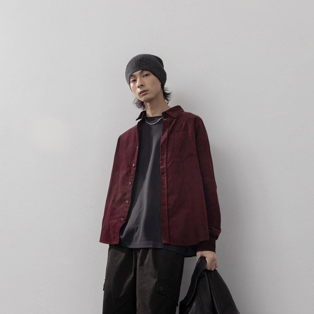 QUEENSHOP2025秋冬新品男装质感灯芯绒单口袋衬衫-酒红01025670,男装,衬衫,淘宝优惠券,粉丝福利购,淘宝优惠卷