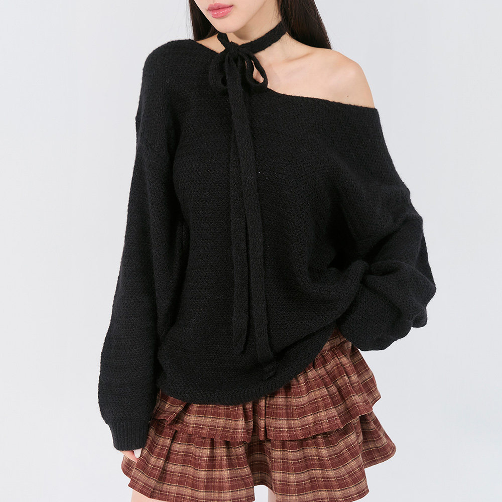 QUEENSHOP 2025秋冬新品女装质感V领设计附领带针织上