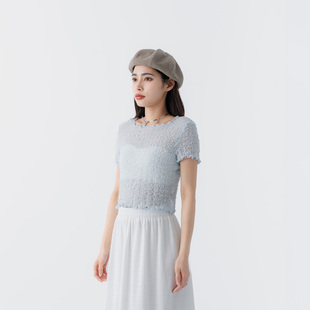 QUEENSHOP 2026春夏新品女装立体皱皱纹理木耳边短袖上衣01099602