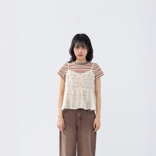 QUEENSHOP 2026春夏新品女装点点蕾丝缇花网纱罩衫背心01099518