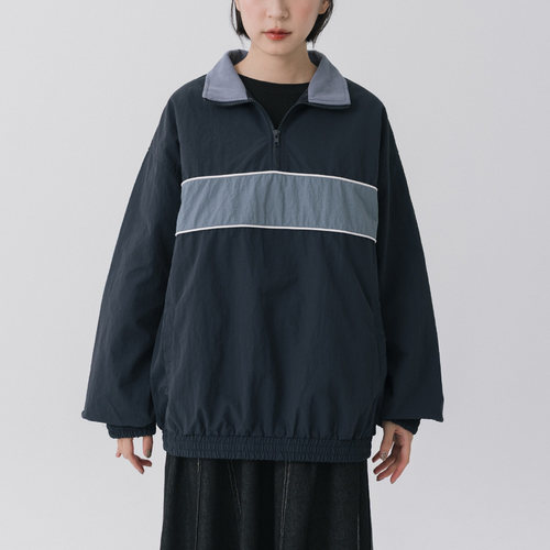 QUEENSHOP2026春夏户外配色半门襟设计刷刷长袖上衣-深蓝01099351