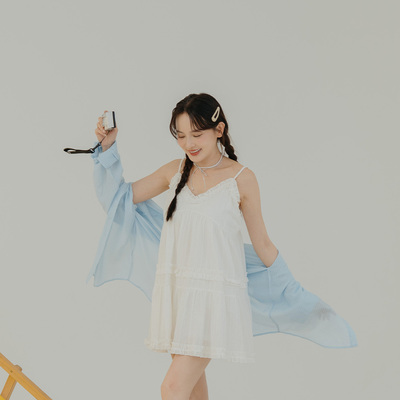 荷叶边缇花细肩蛋糕短连衣裙