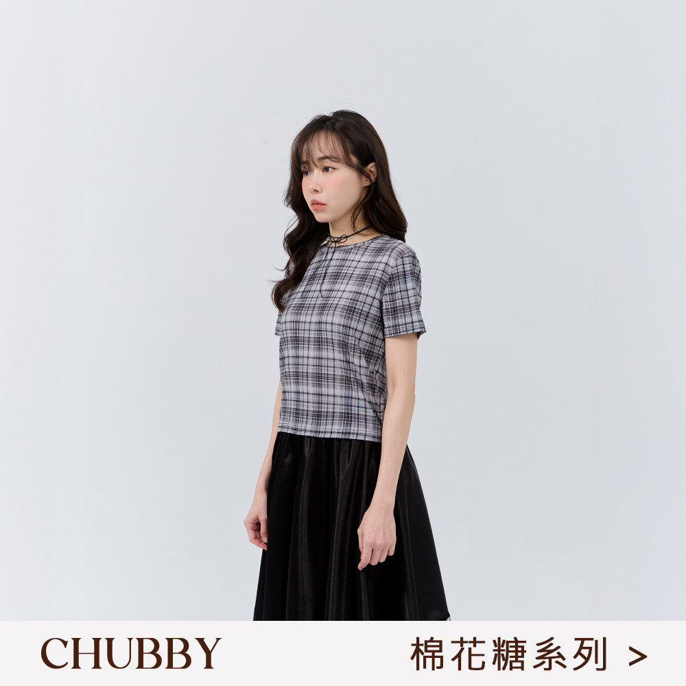 QUEENSHOP 2026春夏新品女装棉花糖格纹透肤弹性短袖上衣01099509