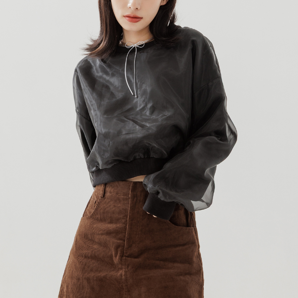 泽感双层网纱设计短版卫衣