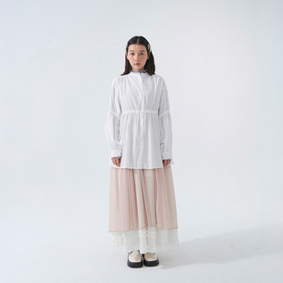 QUEENSHOP 2025秋冬新品女装绑带设计中山领长袖衬衫01099196