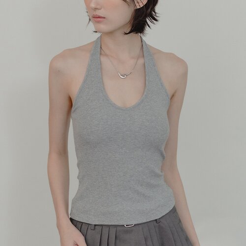 QUEENSHOP2026秋冬新品女装素面坑条绕脖Bra Top背心花灰01041997