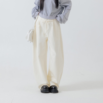 空气棉质绑绳宽版长裤