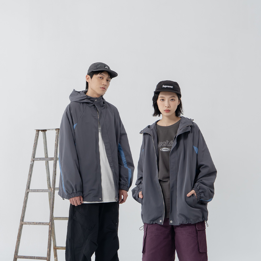QUEENSHOP 2025男女装户外情侣撞色连帽造型刷刷风衣外
