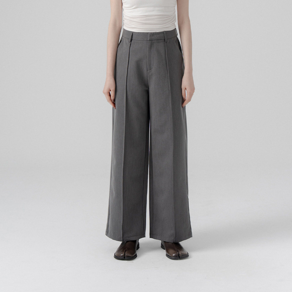 QUEENSHOP 2026春夏女装蕾蒂立体褶线低腰西装长裤-深灰04030521