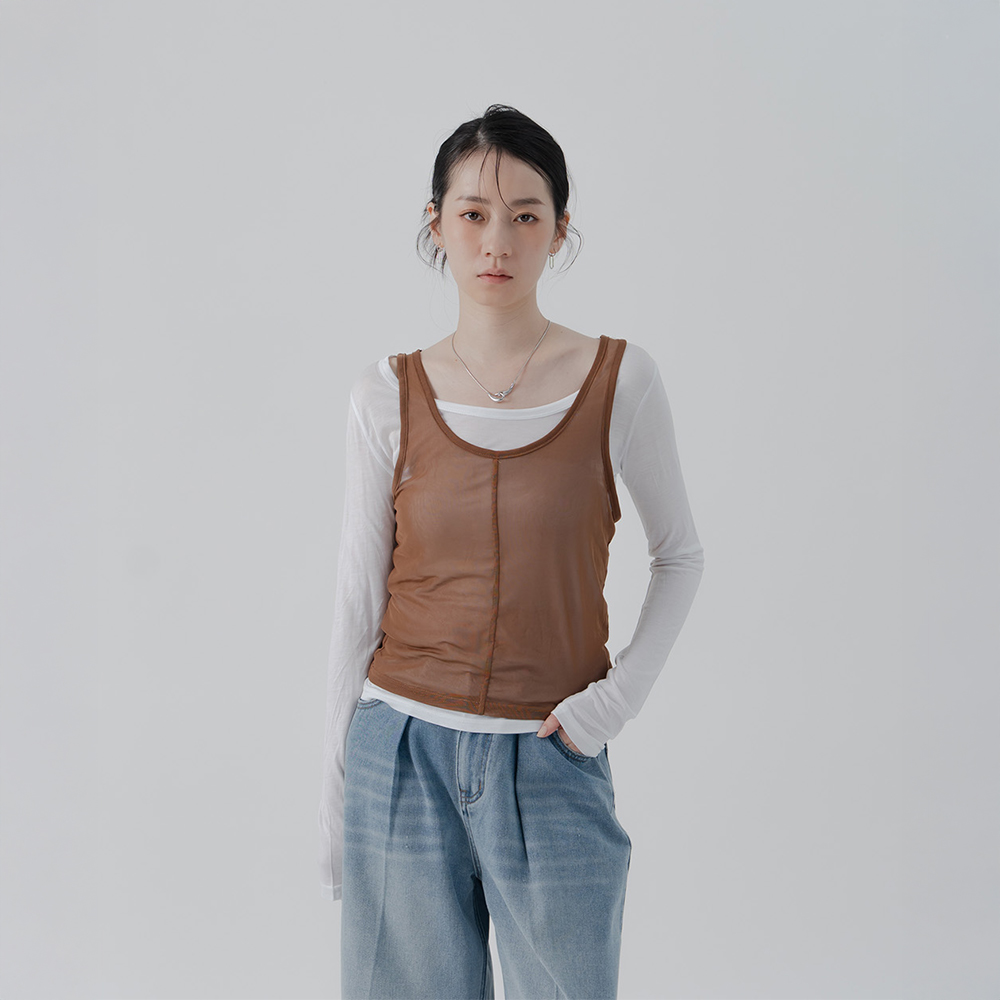 QUEENSHOP 2025秋冬女装蕾蒂透肤背心两件式长袖上衣-白01140080