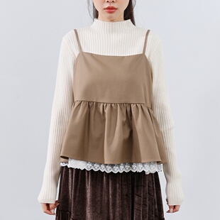 QUEENSHOP 2025秋冬新品女装蕾丝拼接伞摆细肩罩衫背心01099419