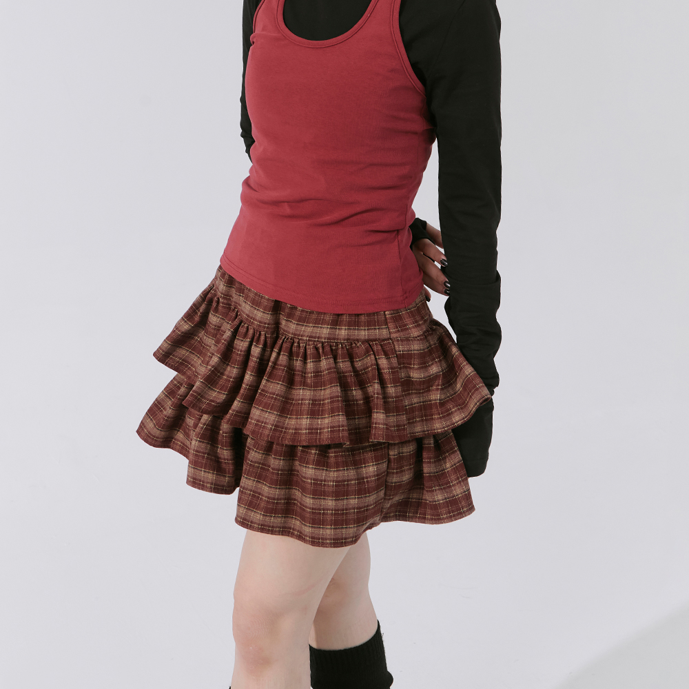 经典格纹造型荷叶蛋糕短裙