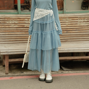 女装 光泽透纱蛋糕剪接造型长裙03021726 2026春夏新品 QUEENSHOP