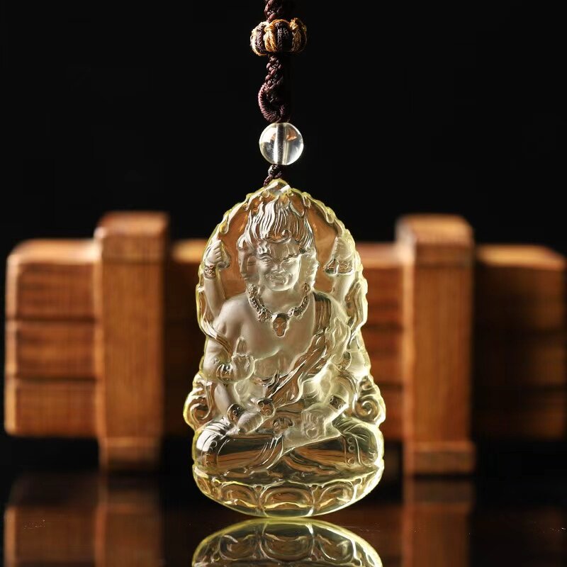 天然黄水晶不动尊菩萨吊坠立体精雕生肖守护三头六臂不动明王挂件