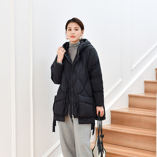 2023冬季中长款羽绒服女A字版高档大口袋长袖韩版连帽斗篷型外套