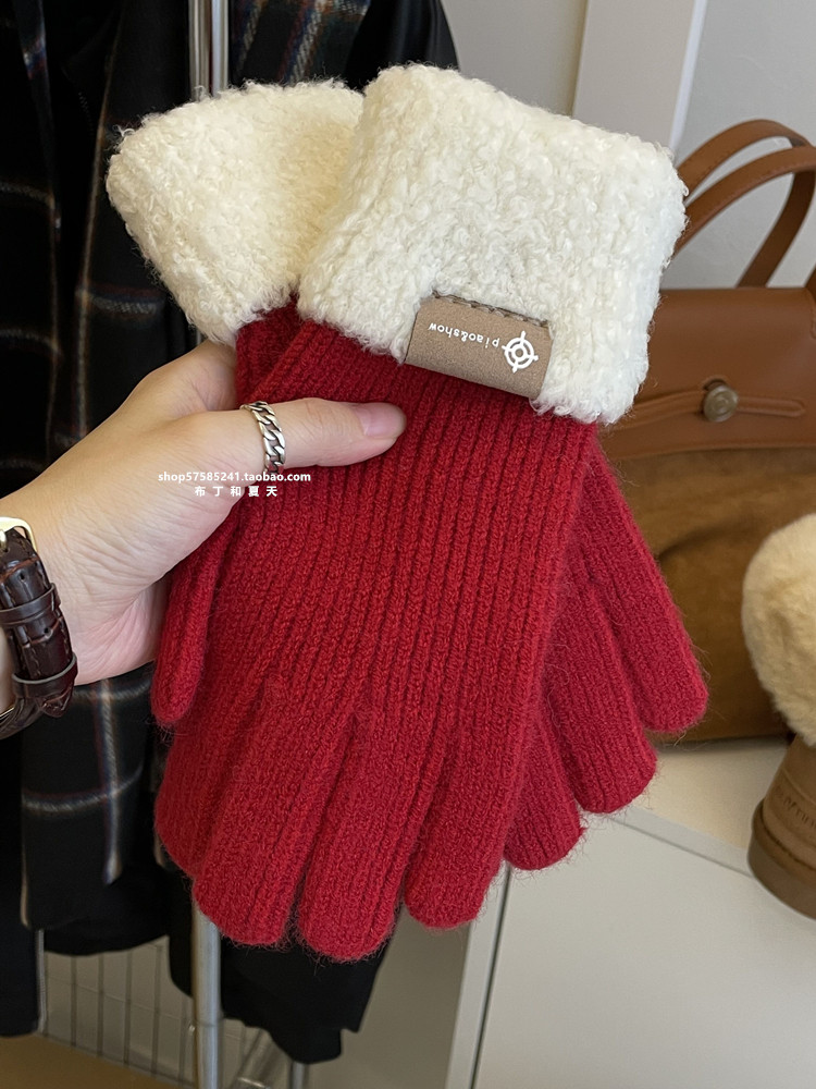 女毛线分指朋友纯色手套保暖