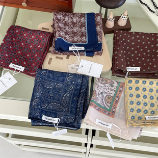 日杂风复古森系格子腰花小方巾头巾轻薄透气护颈领巾春秋围巾装饰