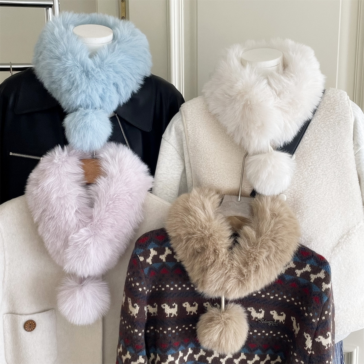 仿兔毛毛绒小球球磁扣围脖女士毛领纯色冬季保暖简约百搭围巾毛茸,服饰配件/皮带/帽子/围巾,围巾/丝巾/披肩,淘宝优惠券,粉丝福利购,淘宝优惠卷