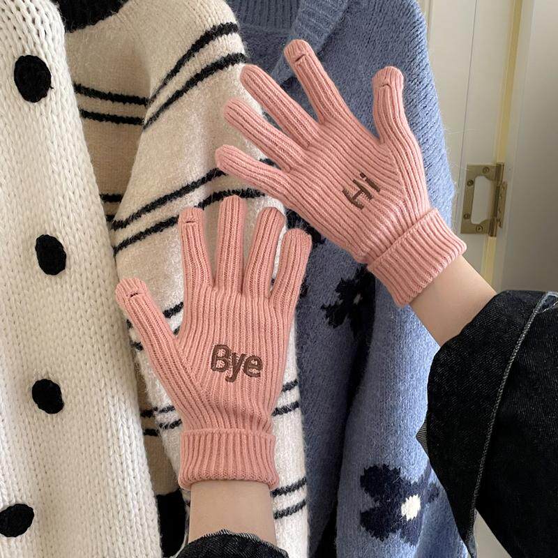 触屏加厚保暖手套玩手机露两指