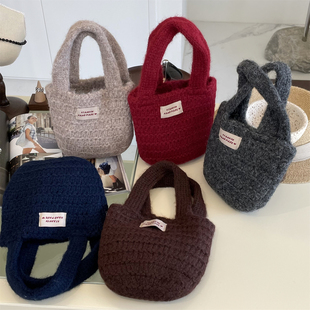 出口韩单mini红色小包毛线针织手拎包手提包女士春秋冬季 包包新品