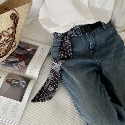 腰果丝巾拼帆布腰带~ 休闲法式绑带度假百搭牛仔裤装饰带女士韩系