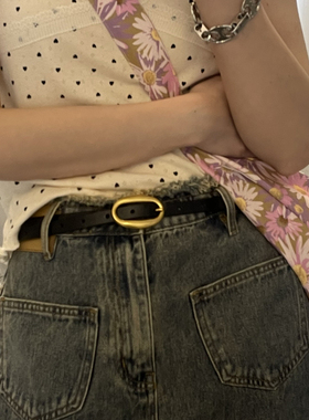 小皮带细黑色银扣女士简约